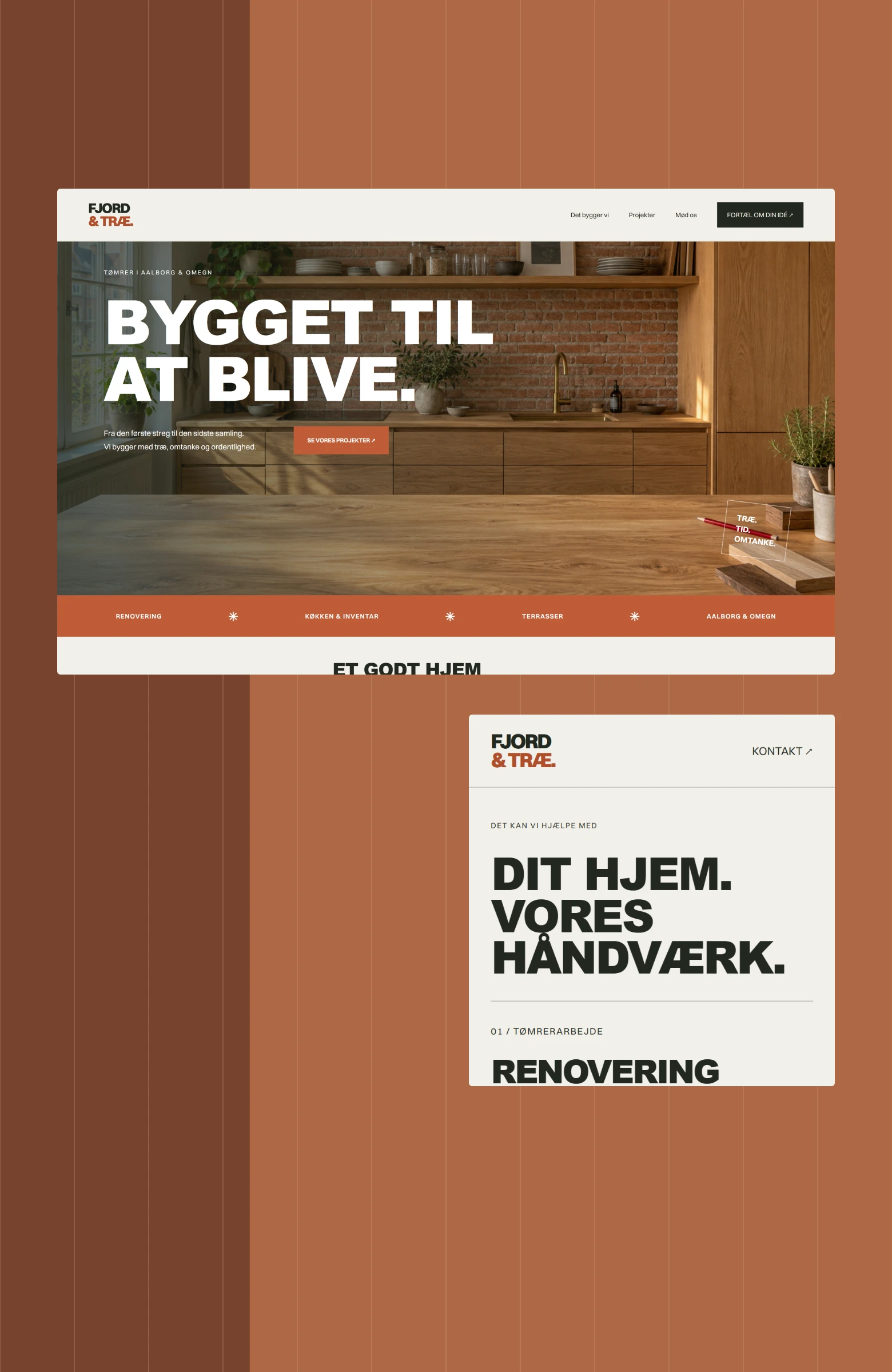 Fjord & Træ: grafisk hero til mobil.
