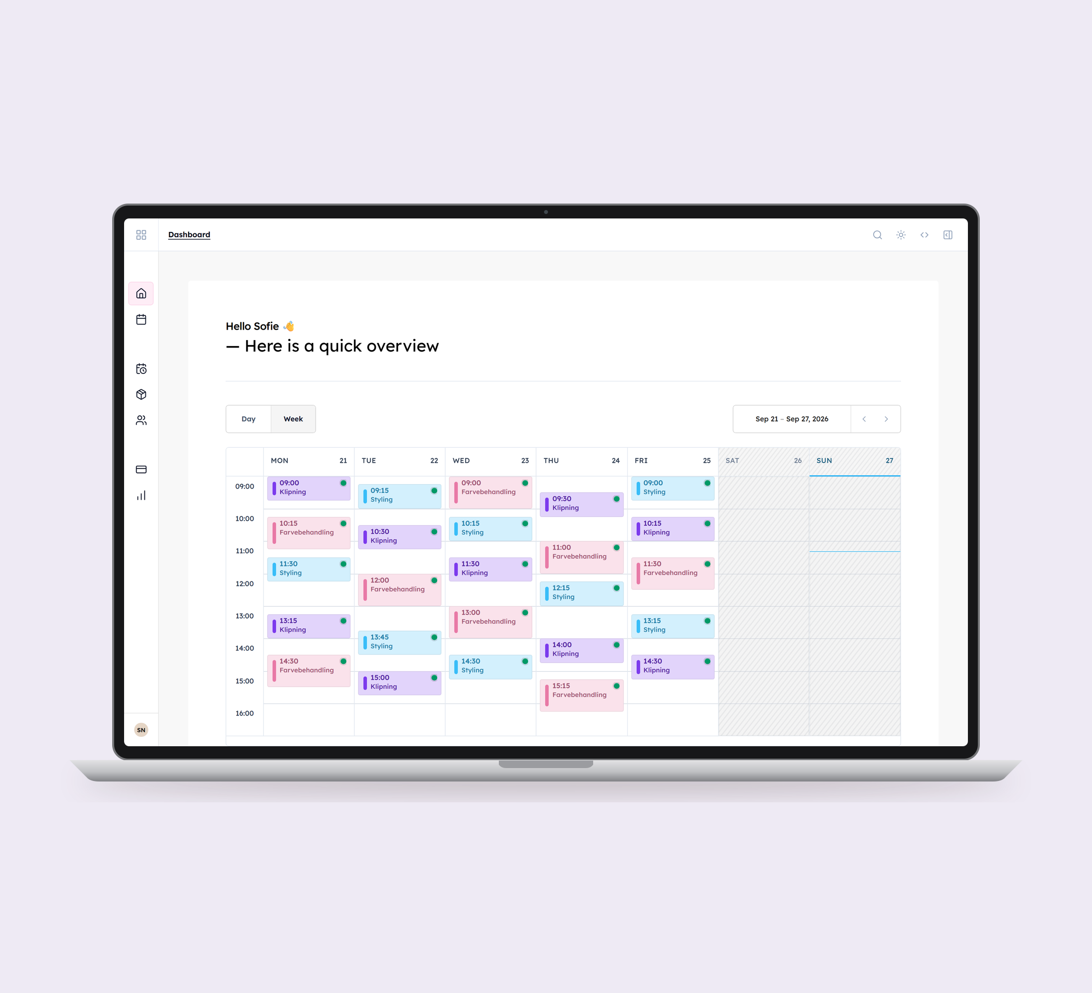 Daily: dashboard vist lige forfra på laptop på en ensfarvet studiobaggrund.