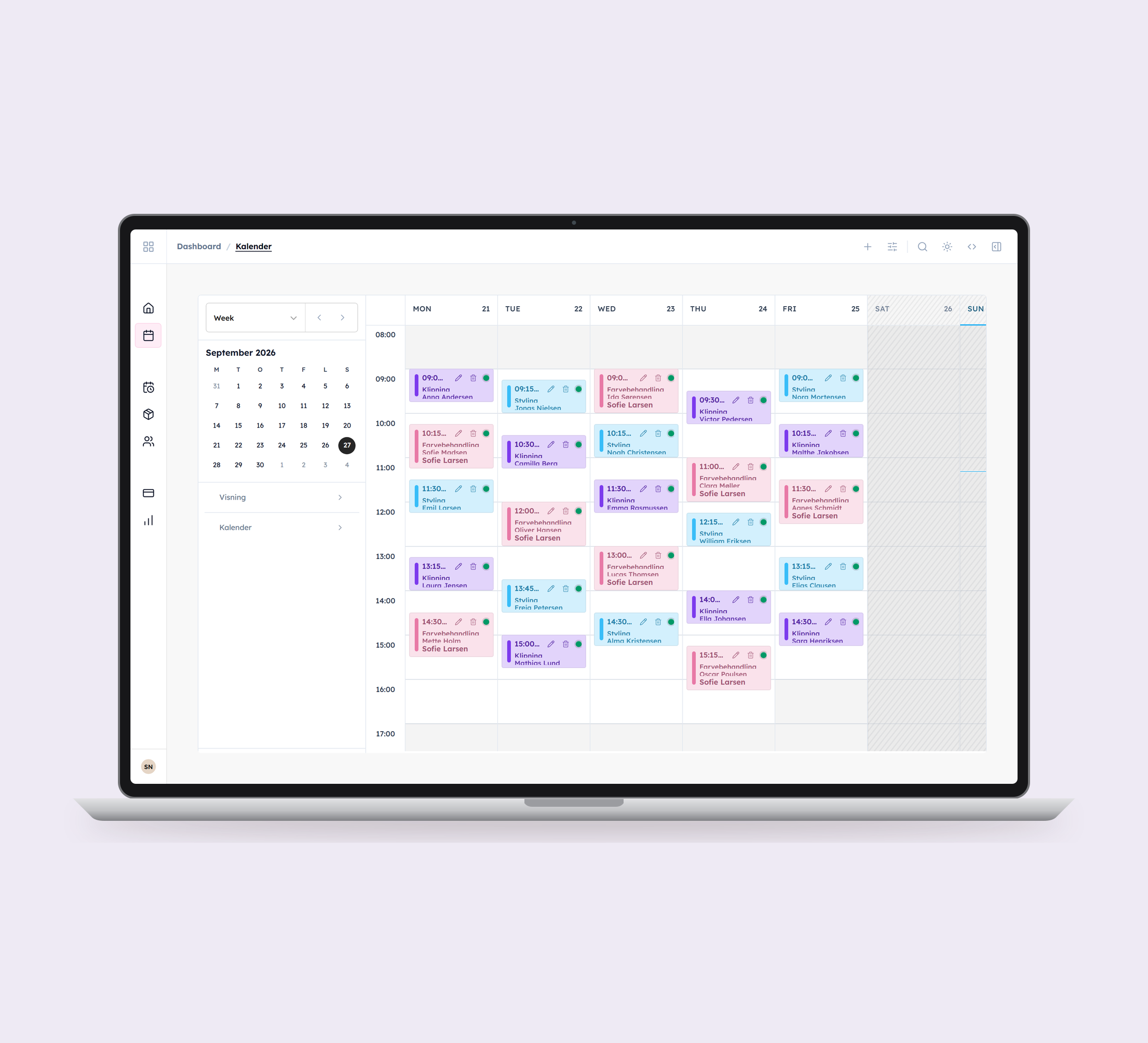 Daily: kalender vist lige forfra på laptop på en ensfarvet studiobaggrund.
