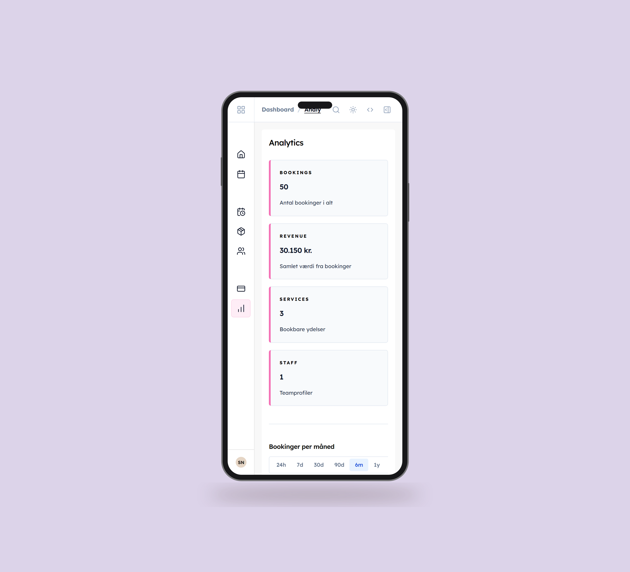 Daily: analyse vist lige forfra på mobil på en ensfarvet studiobaggrund.