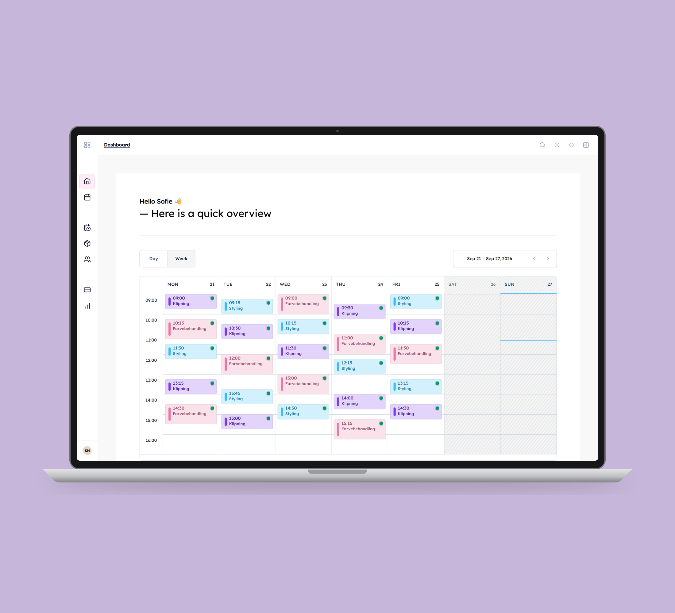 Daily: dashboard vist lige forfra på laptop på en ensfarvet studiobaggrund.