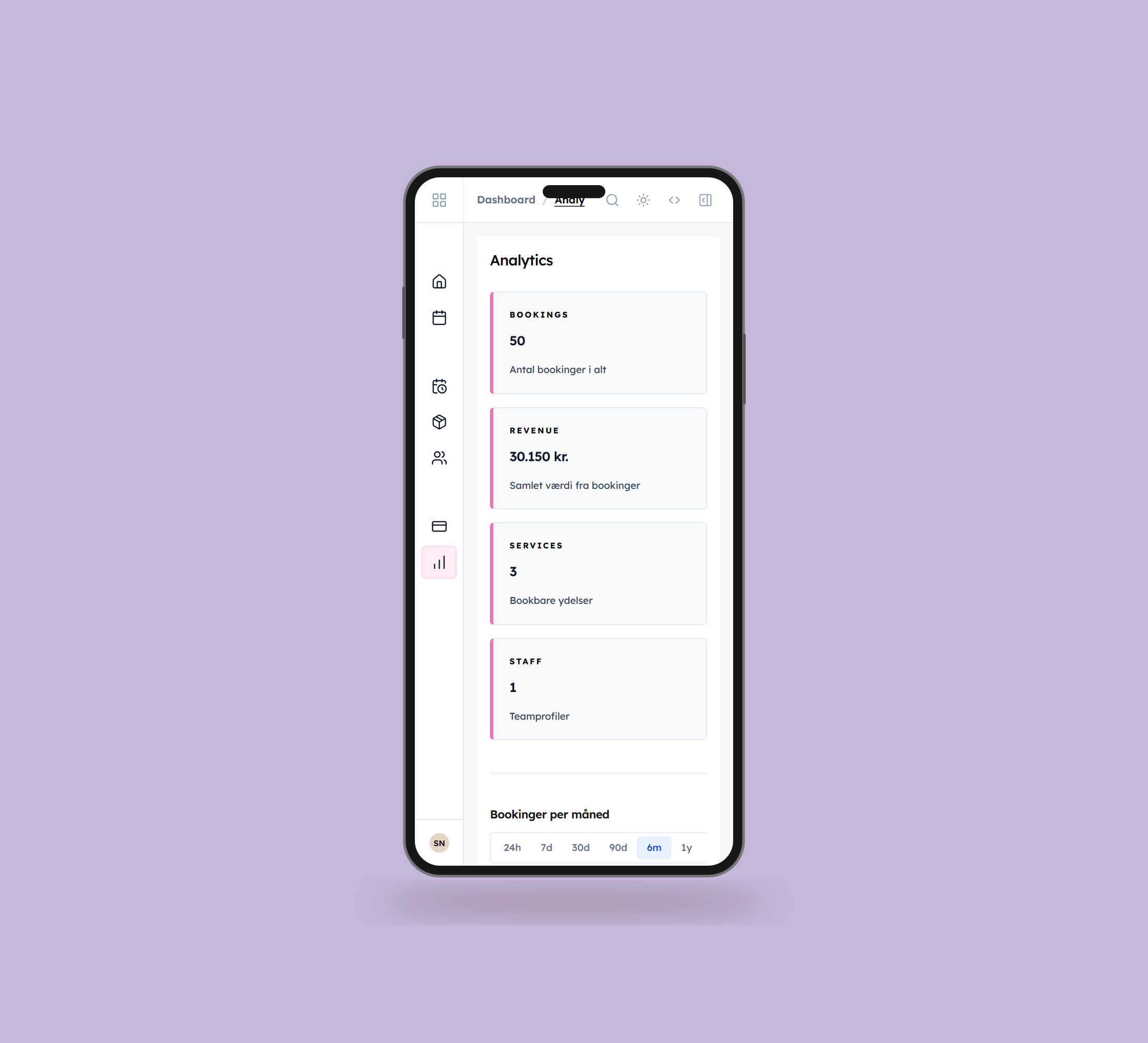 Daily: analyse vist lige forfra på mobil på en ensfarvet studiobaggrund.