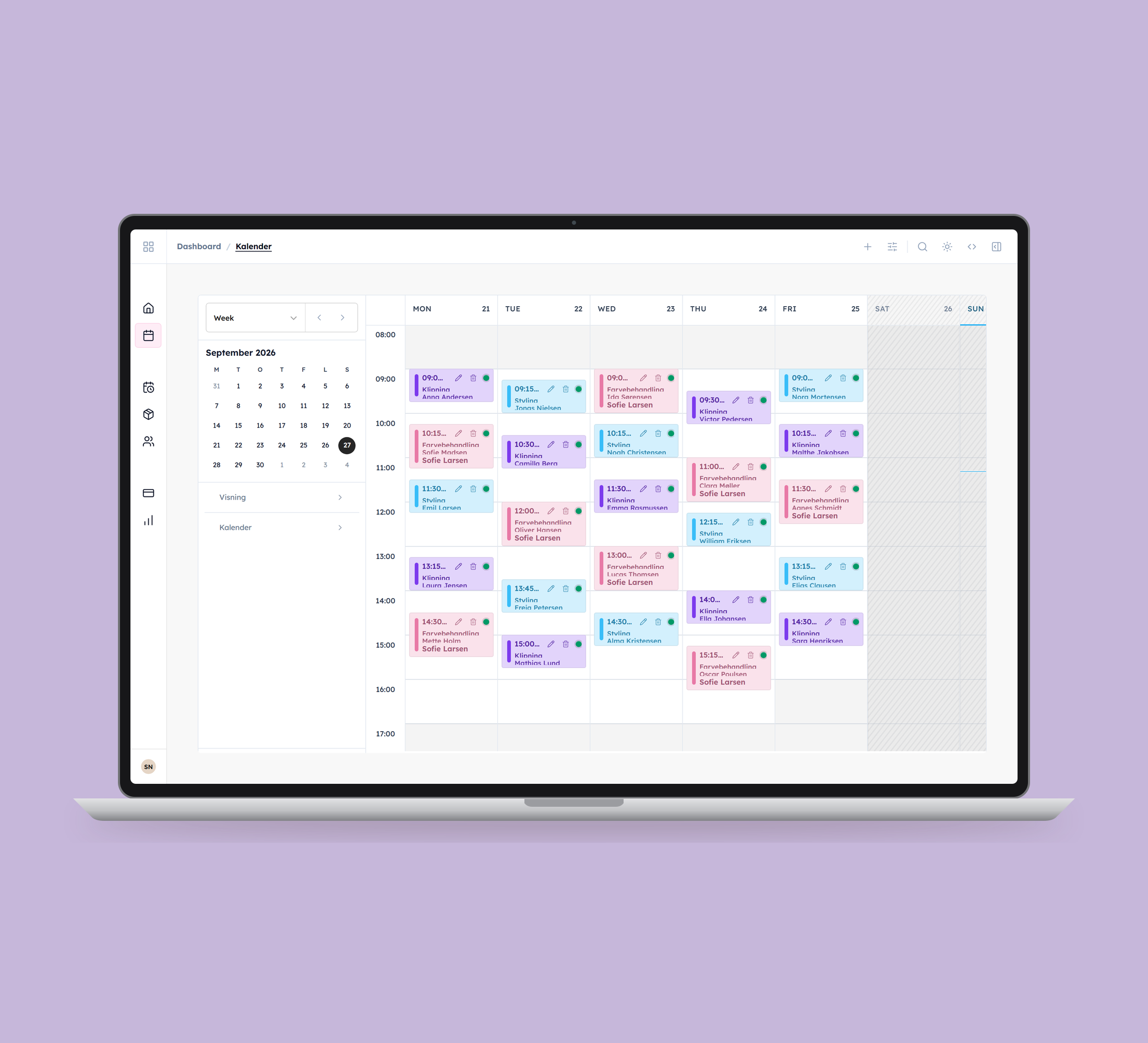 Daily: kalender vist lige forfra på laptop på en ensfarvet studiobaggrund.