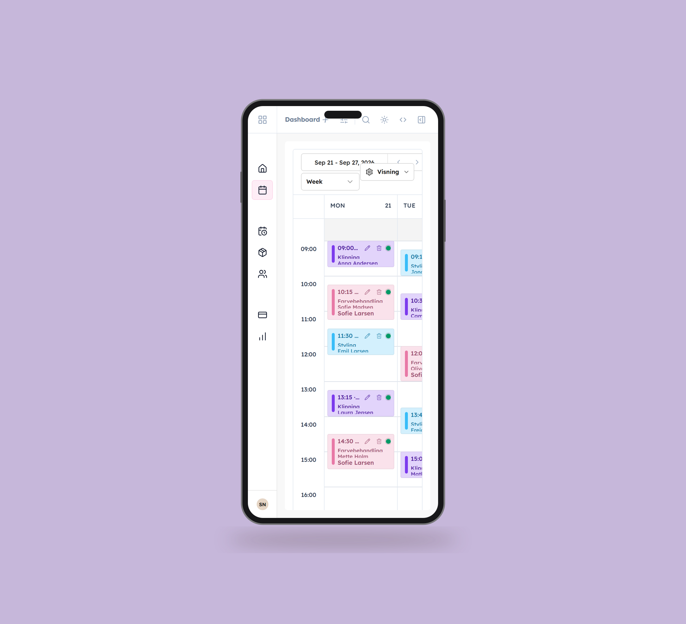 Daily: kalender vist lige forfra på mobil på en ensfarvet studiobaggrund.