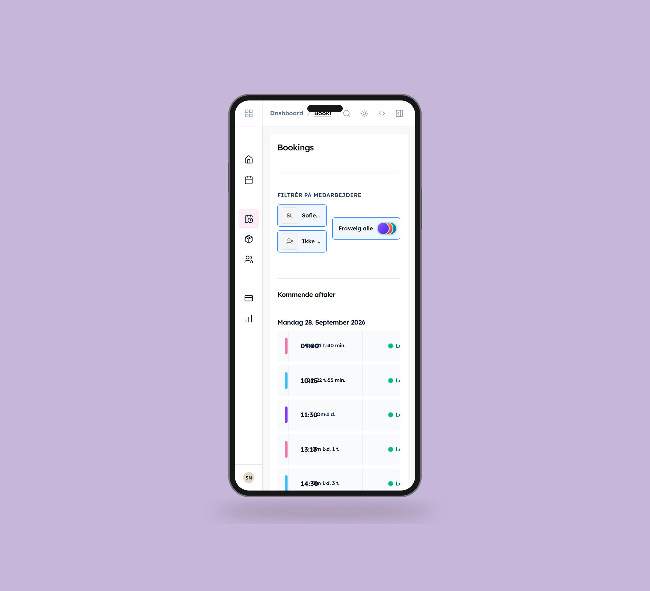 Daily: bookinger vist lige forfra på mobil på en ensfarvet studiobaggrund.