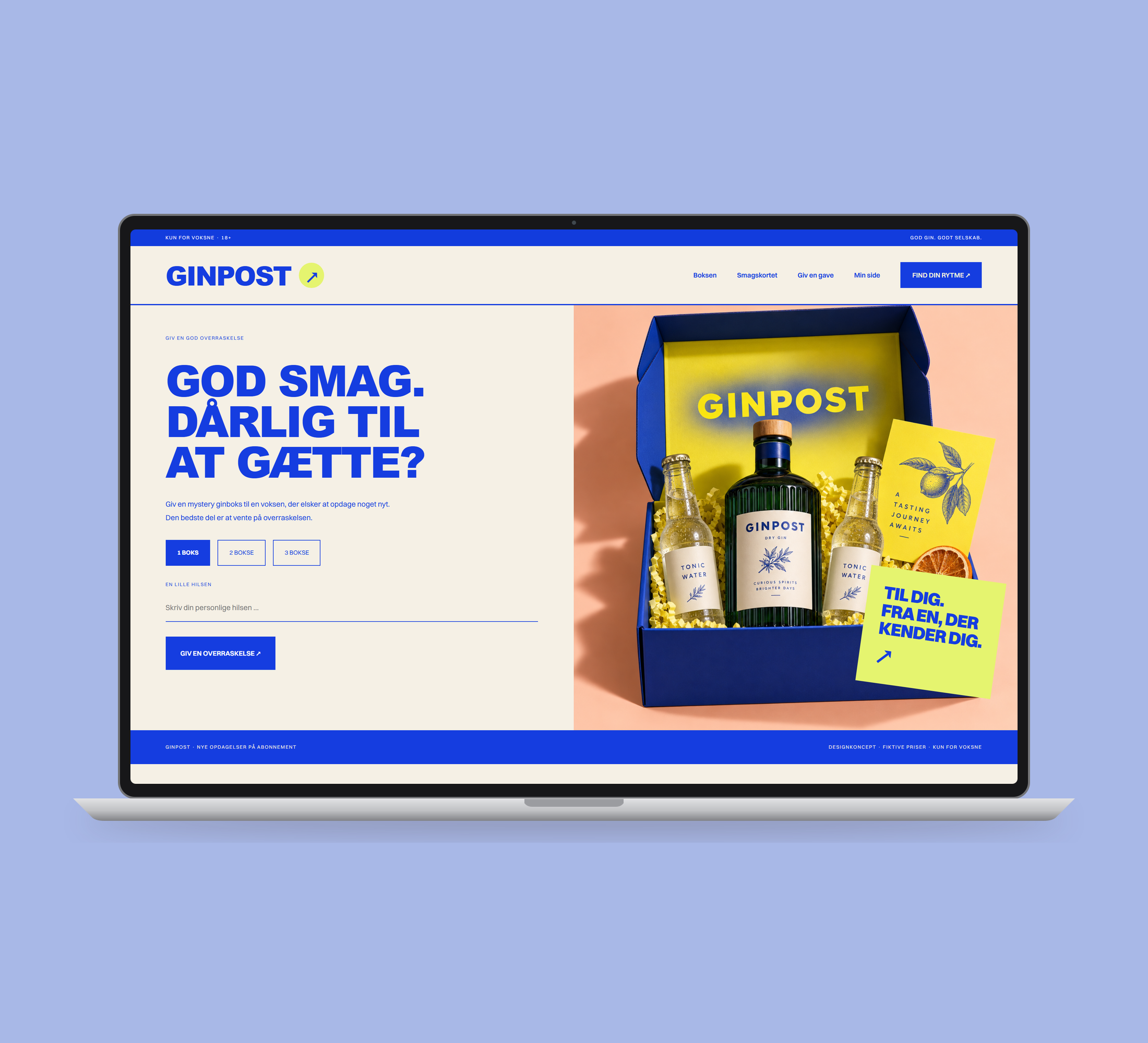 Ginpost: gave vist lige forfra på laptop på en ensfarvet studiobaggrund.