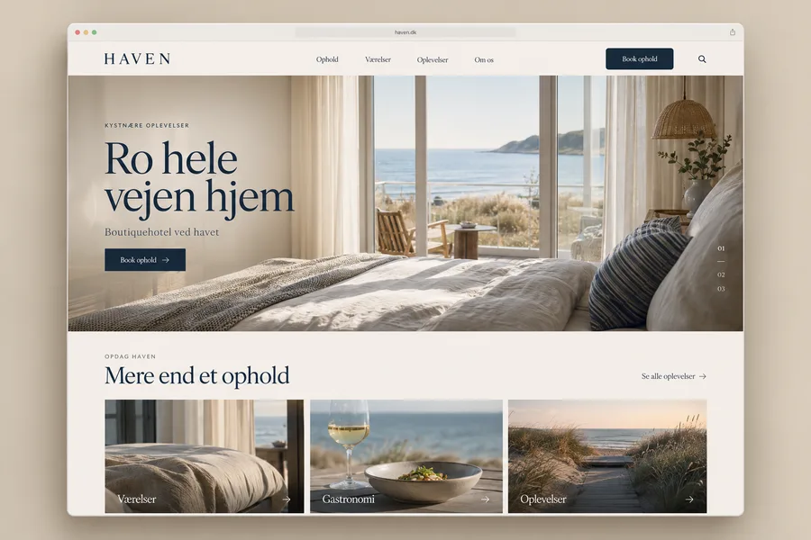 Hjemmesidekoncept til et kysthotel.