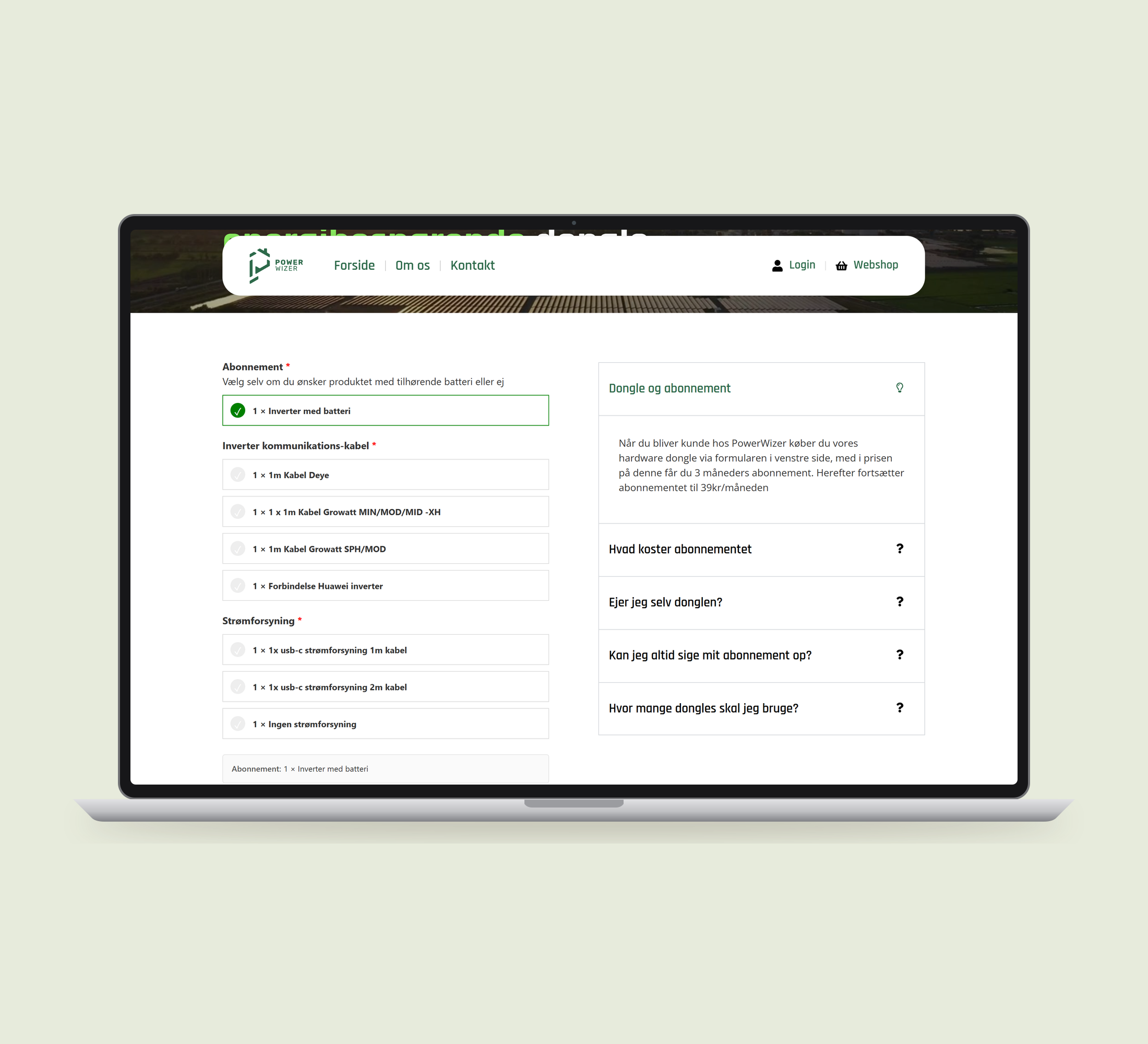 PowerWizer: produkt vist lige forfra på laptop på en ensfarvet studiobaggrund.