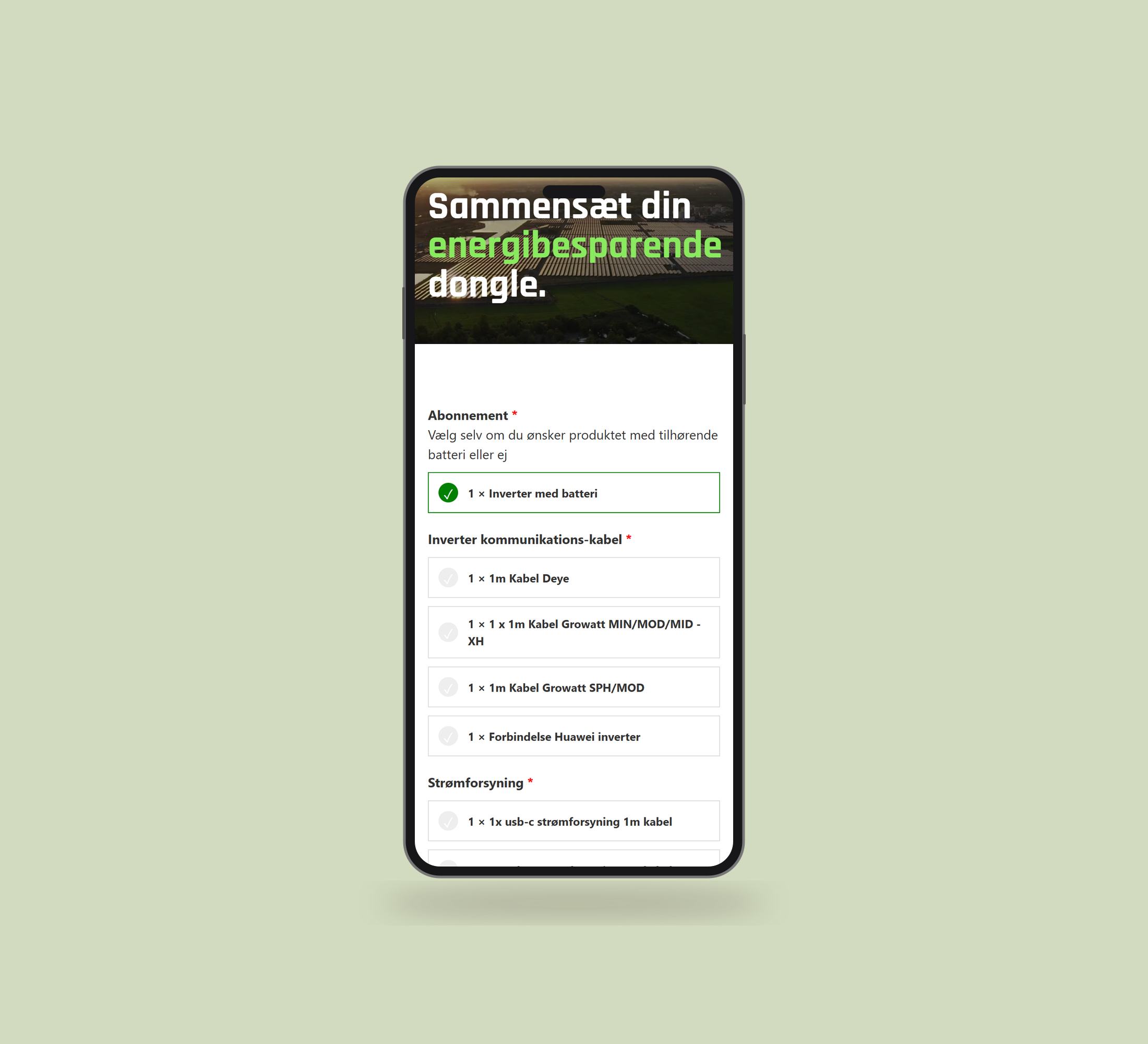 PowerWizer: produkt vist lige forfra på mobil på en ensfarvet studiobaggrund.