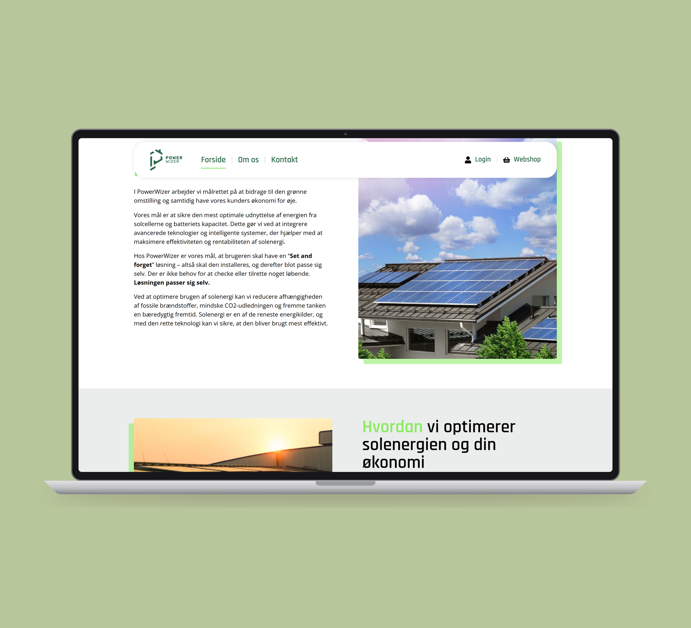 PowerWizer: energistyring vist lige forfra på laptop på en ensfarvet studiobaggrund.