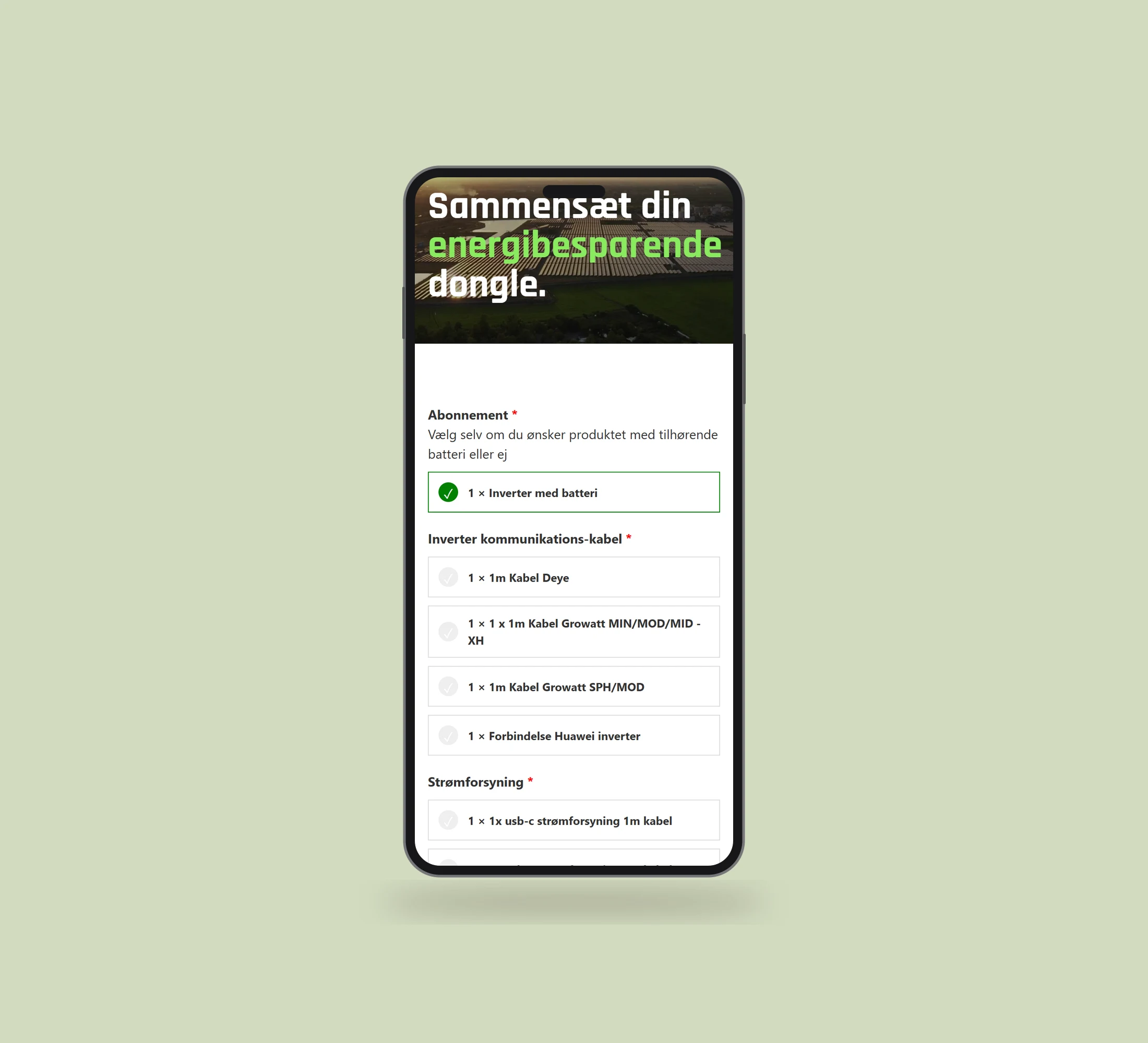 PowerWizer: produkt vist lige forfra på mobil på en ensfarvet studiobaggrund.