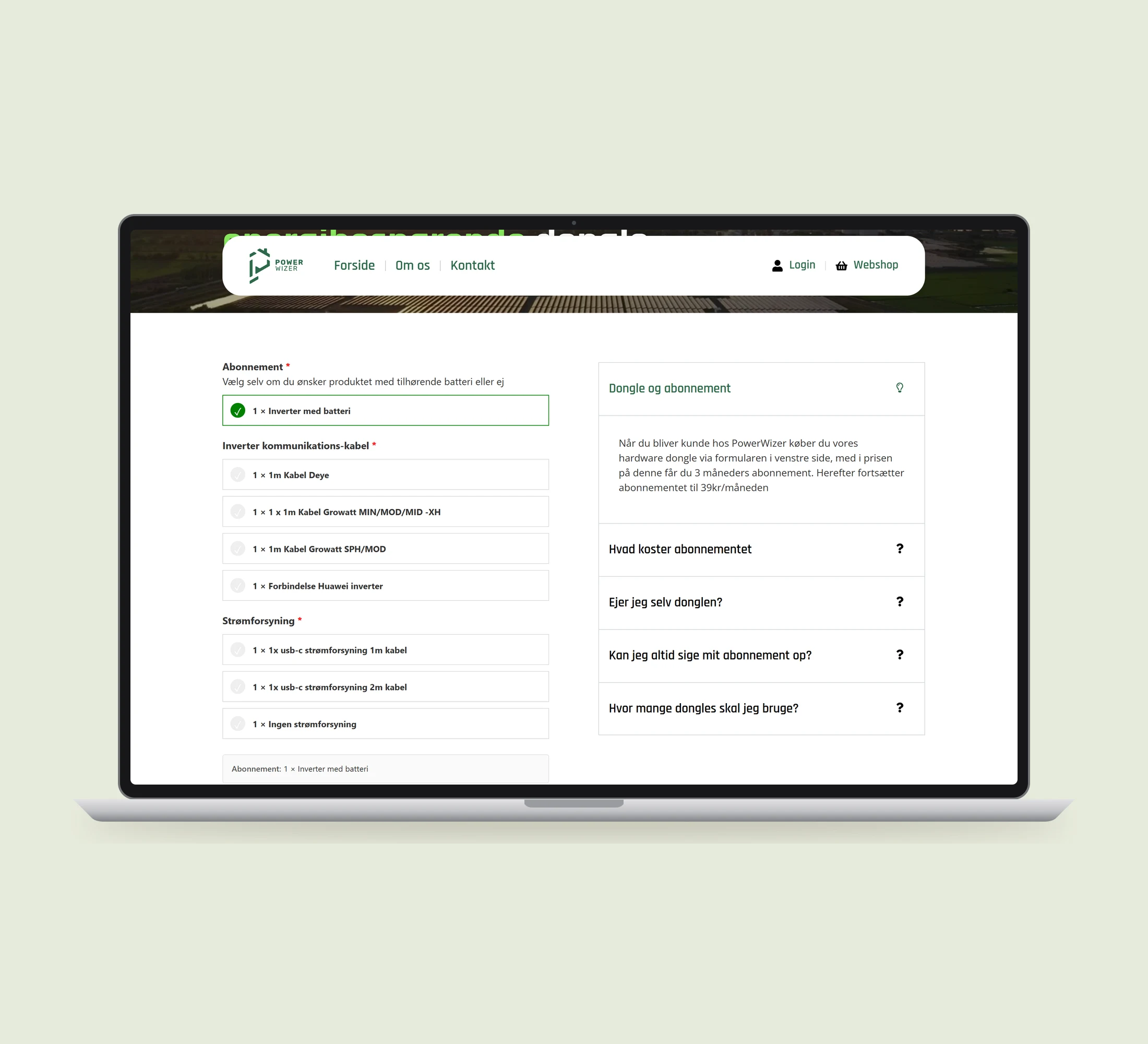 PowerWizer: produkt vist lige forfra på laptop på en ensfarvet studiobaggrund.