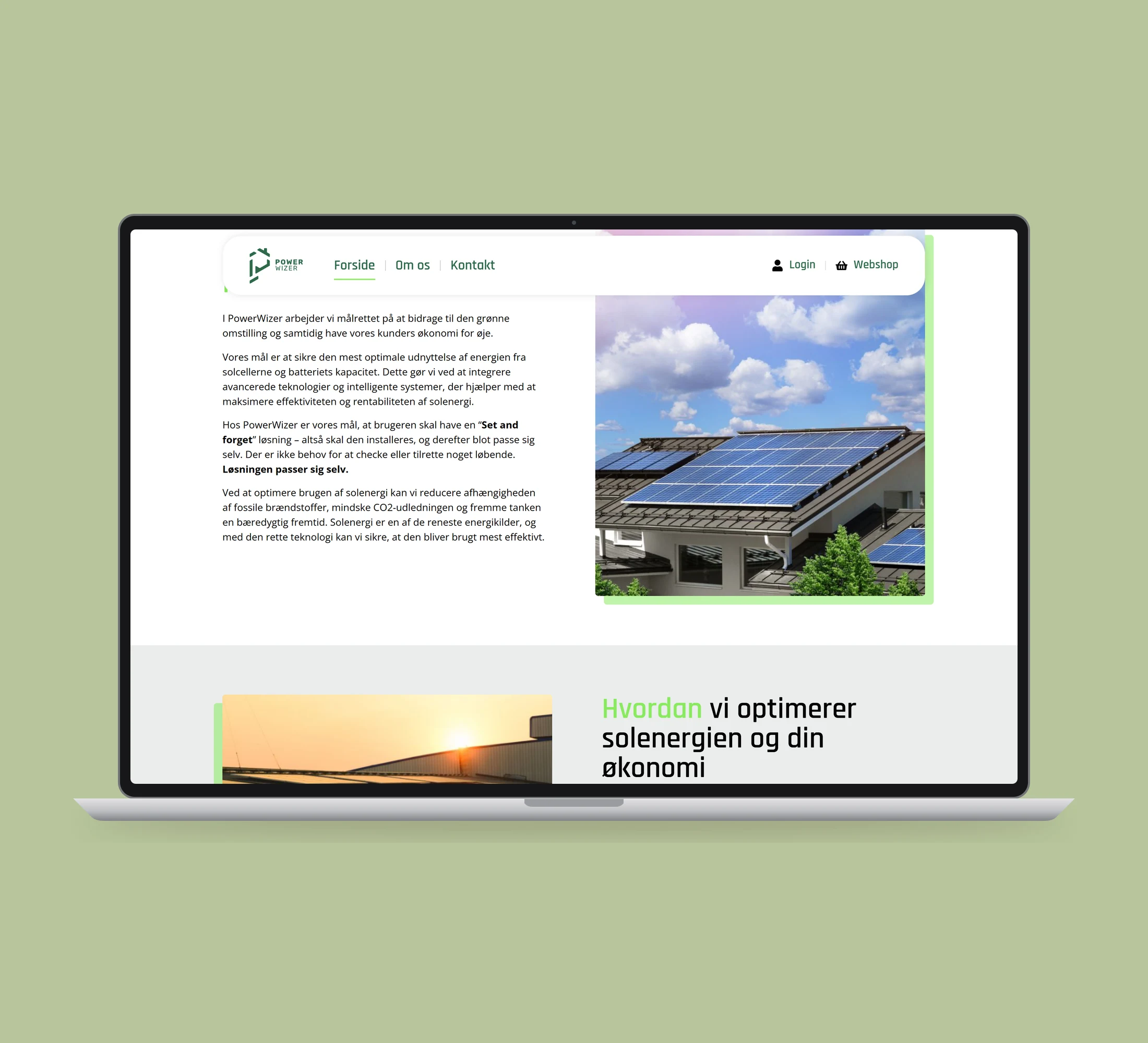 PowerWizer: energistyring vist lige forfra på laptop på en ensfarvet studiobaggrund.