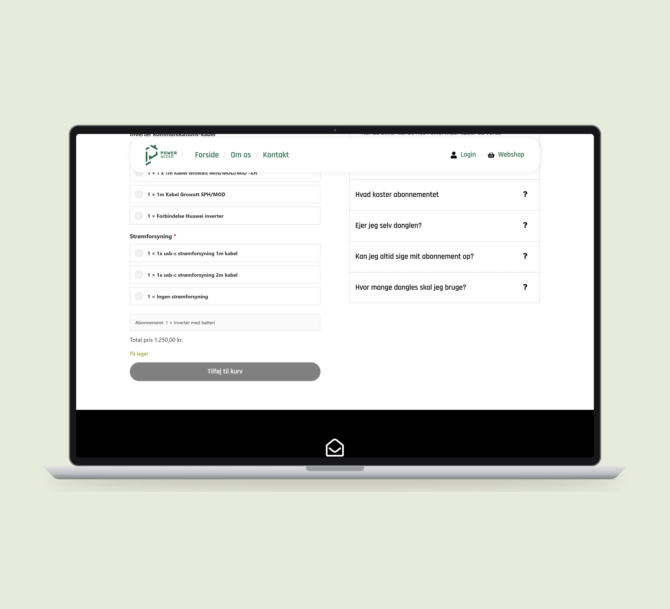 PowerWizer: konfiguration vist lige forfra på laptop på en ensfarvet studiobaggrund.